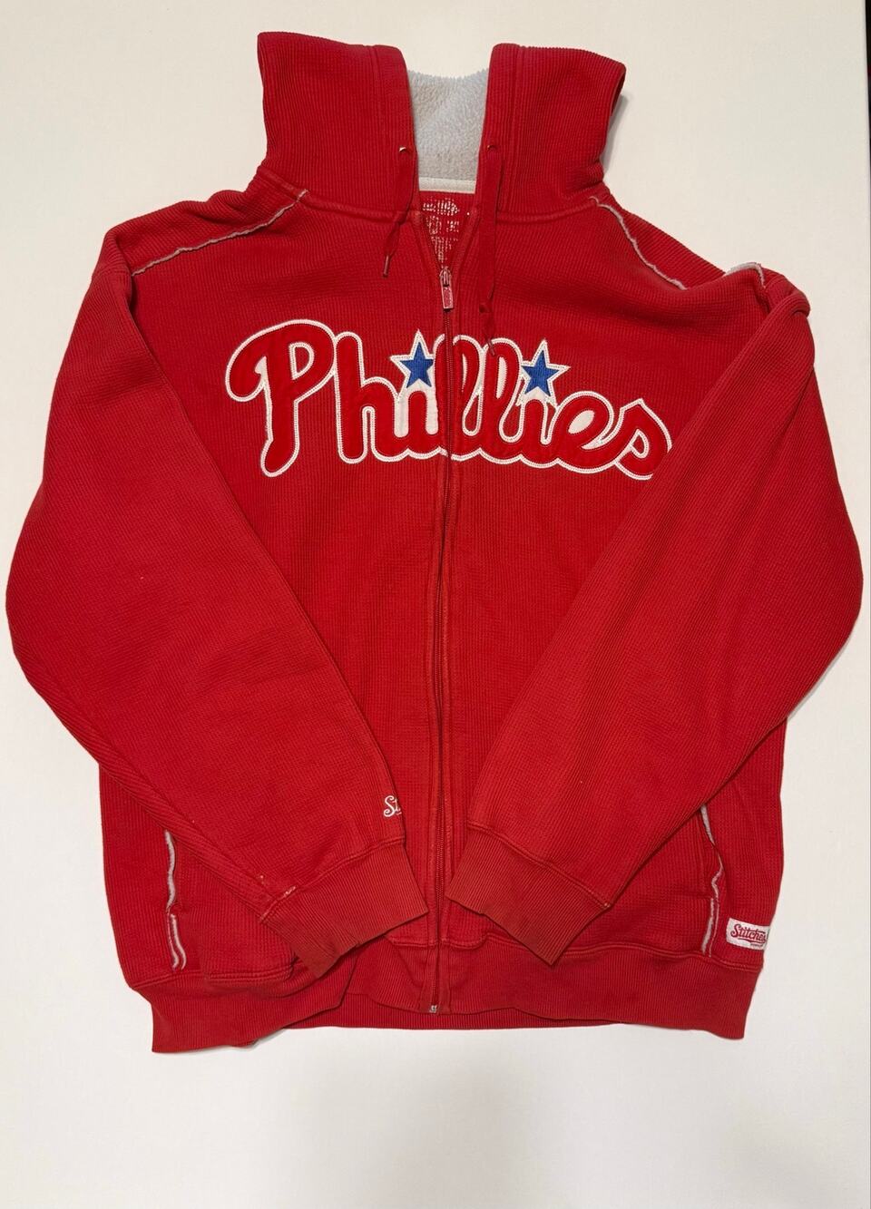 Stitches Philadelphia Phillies Waffle Thermal Full Zip Hoodie Sherpa Hood Red L